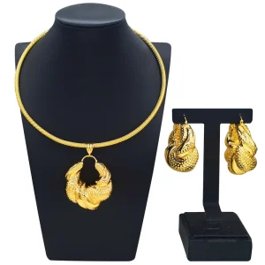 Italian Jewelry Set Alloy Hollow Brazilian Jewelry Sets Wedding Party Pendant Spiral Necklace Earrings Jewelry HK129014