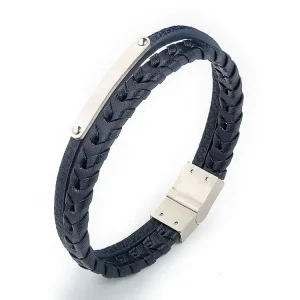 Italian Style Men Bracelet Stainless Steel Blue Leather Men’s Accessories Bracelet