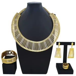 Italiano Gold Designs Women Jewellery Set Party Fine Costume Jewelry Set Luxury Big Necklace Jewellery Set HK051422