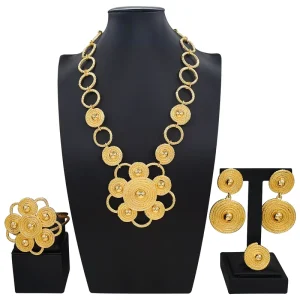 Italiano Gold Designs Women Jewellery Set Party Fine Costume Jewelry Set Luxury Big Necklace Jewellery Set X0007630