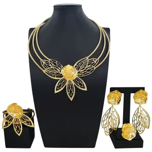 Italiano Gold Designs Women Jewellery Set Party Fine Costume Jewelry Set Luxury Big Necklace Jewellery Set X0010130