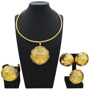 Italiano Gold Designs Women Jewellery Set Party Fine Costume Jewelry Set Luxury Big Necklace Jewellery Sets HK01722