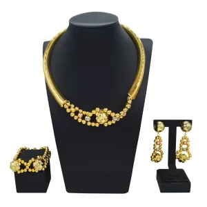 Italiano Gold Designs Women Jewellery Set Party Fine Costume Jewelry Set Luxury Big Necklace Jewellery Sets HK0252
