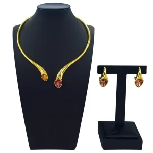 Italiano Gold Designs Women Jewellery Set Party Fine Costume Jewelry Set Luxury Big Necklace Jewellery Sets HV010428