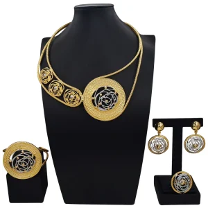 Italiano Gold Designs Women Jewellery Set Party Fine Costume Jewelry Set Luxury Big Necklace Jewellery Sets X0003230