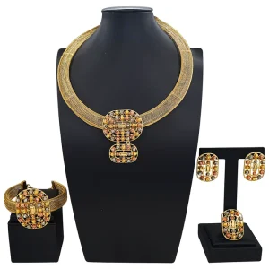Italiano Gold Designs Women Jewellery Set Party Fine Costume Jewelry Set Luxury Big Necklace Jewellery Sets X0009530