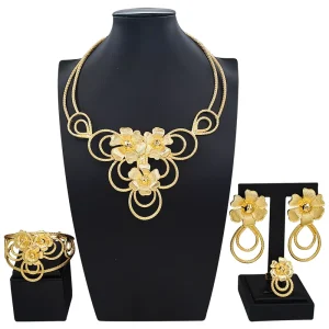 Italiano Gold Designs Women Jewellery Set Party Fine Costume Jewelry Set Luxury Big Necklace Jewellery Sets X0009730