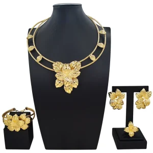 Italiano Gold Designs Women Jewellery Set Party Fine Costume Jewelry Set Luxury Big Necklace Jewellery Sets X0009830