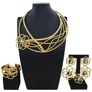Italiano Gold Designs Women Jewellery Set Party Fine Costume Jewelry Set Luxury Big Necklace Jewellery Sets X0010230