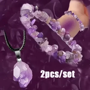 JD GEMS Natural Amethyst Chips Bracelet Necklace Jewelry Set Healing Crystal Stone Set for Women