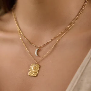 J&D Jewelry 18K Gold Plated Stainless Steel Layered Necklace for Women Sun Moon Face Pendant Zirconia Bead Chain Jewelry