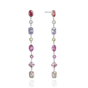 JD Stainless Steel Earring Colorful Geometric Zirconia Inlaid Long Tassel Drop Tarnish Free Radiant Female Jewelry