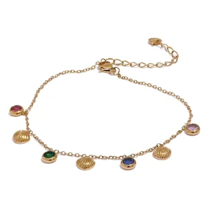 JINYOU 2152 Colorful Shiny Cubic Zirconia Shell Stainless Steel Summer Anklet Fashion Foot Chain Jewelry for Women Bijoux Femme