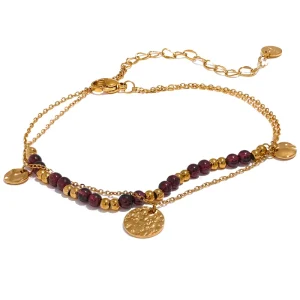 JINYOU 2169 Stainless Steel Layered Summer Anklet Chic Stylish Jewelry Fashion Natural Garnet Stone Beads Handmade Chain
