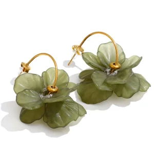 JINYOU 6391 Multiple Colors Gold Plated Stainless Steel Round Earrings Flower Resin Acrylic Drop Earrings for Fashionable Gift