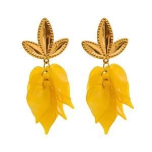 JINYOU 7971 Stainless Steel Leaf Shaped Earrings Resin Acrylic Leaf Dangle Earrings for Daily Wear