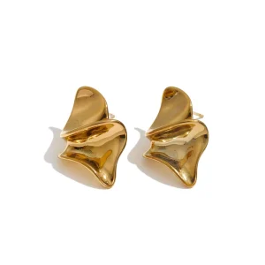 JINYOU 8507 French Style Stainless Steel 18K Gold Plated Wrinkled Textured Geometric Ear Studs for Unique Fashion Jewelry