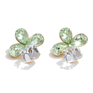 JINYOU Waterproof Gold Plated Stainless Steel Earrings Flower Petal Geometry K9 Crystal Geometric Stud Earrings