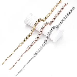 JK Jewelry Magnetic Crystal Rhinestone Trendy Chain Link Bangles Women’s Stainless Steel 18K Gold Plated Adjustable Bracelet