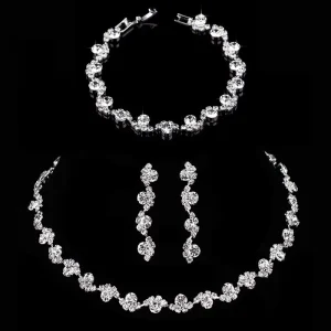 JL5667 Fashion Bridal Crystal Jewelry Set Women Rhinestones Necklace Earrings Bracelet Set Wedding Jewelry Set