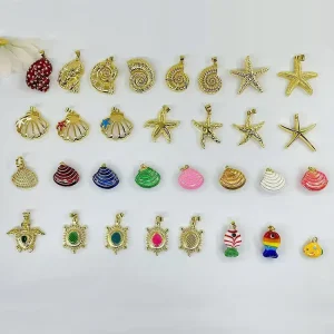 JS2134 18K Gold Plated Enamel Ocean Charms Sea Shell Conch Starfish Turtle Fish Pendants DIY Jewelry Making Accessories