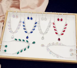 JXBL04 Fashion Crystal Bridal Jewelry Set Women Crystal Necklace Earrings Set Wedding Jewelry Set