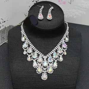 JXCZ01 Fashion Crystal Bridal Jewelry Set Women Crystal Necklace Earrings Set Wedding Jewelry Set