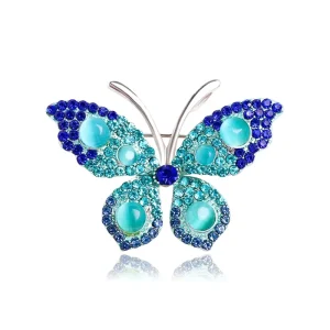 Jachon High Quality Fashion Brooches Luxury Blue Rhinestone Designer Butterfly Brooches Luxury Women