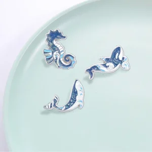 Jacket Bag Daily Decoration Dream Blue Glitter Sea Life Enamel Pin Ocean Theme Brooch for Marine Fans Collector Gift