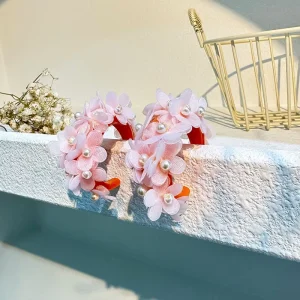 Japan & Korean Style Handmade Fabric Flower Bridal Earrings Pearl Resin Original Design Hoop Drop Earrings Accessories