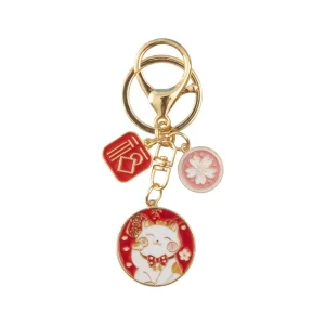 Japanese Cherry Blossom Charm Cute Cat Creative Couple Bag Pendant Accessories Metal Keychain for Gift