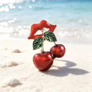 Japanese Korean Alloy Cherry Brooch Fresh Fruit Pin Simple Fashion Women’s Wedding Engagement Clothing Accessory