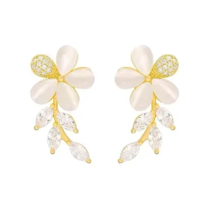 Japanese Korean Fashion Trendy Creative Flower Geometric Crystal Earrings Gold Plated Drop Earrings Women’s Anniversary