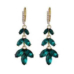 Japanese Korean Style Gold Plated Crystal Green Leaf Ear Buckle Light Luxury Elegant Niche Design High end Women’s New Earrings