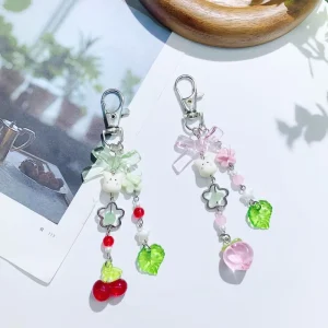 Japanese Style Bow Knot Keychain Pendant Cherry Peach Element Bestie Bag Charm Gift