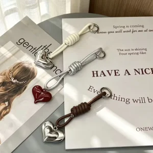 Japanese and Korean Instagram Style Cute Bag Charm Fashion Heart Braided Rope Keychain Premium Phone Strap