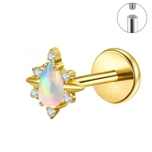 Jelly Opal Stone Waterdrop ASTM F136 Titanium Earring Studs Labret Polar Star Screw in Lip Fashion Jewelry Pendants