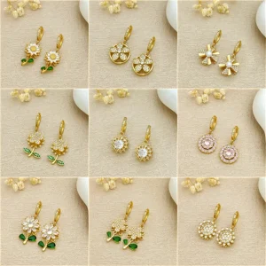 Jeutelis Copper Jewelry Rotating Drop Dangle Earrings CZ Flower Bee Sunflower Heart Designs Fashion Factory Custom OEM