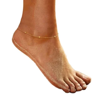 Jewelry 18K PVD Gold Plated Waterproof Vintage Fashion Anniversary Beaded Chain Stainless Steel Anklet Trendy Unisex