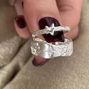 Jewelry 925 Sterling Silver Star Ring Women’s Ins Style Irregular Pattern Simple Niche Versatile Open Fashion Ring