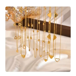 Jewelry Accessories Stainless Steel Gold Zircon Heart Love Charm Pendant Layered Chain Necklaces for Women