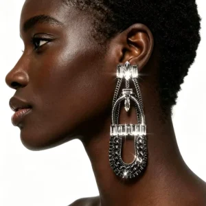 Jewelry Exaggerated Black Diamond Crystal Statement Drop Earrings Big Punk African Statement Earrings