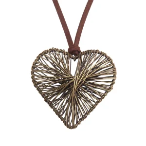 Jewelry Factory Adjustable Brown Cord Choker Necklace Alloy Vintage Boho Design Heart Pendant Women Daily Decoration