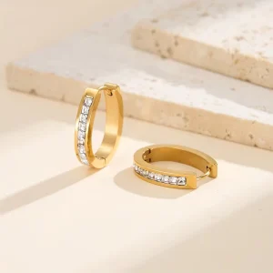 Jewelry Factory Small Batch Custom Logo Slot Setting Earrings Unisex Trendy Cubic Zirconia Fashion Studs Factory Direct Supply