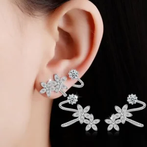 Jewelry Fashion 925 Silver Plated Zircon Crystal Clip on Flower Earrings Women Ear Cuff Designer Earrings