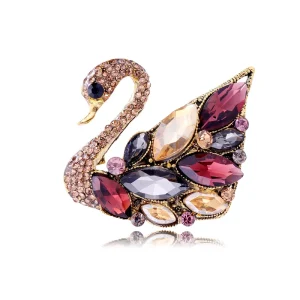 Jewelry Fashion Gold Plated Crystal Swan Charm Designer Brooches and Brooch Pins Accessories for Children’s and Women’s