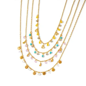 Jewelry Fashion Stainless Steel Zircon Pearl Turquoise Shell Clavicle Necklace for Women Daily Gift