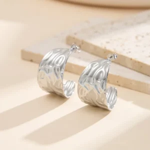 Jewelry Manufacturer European Retro Geometric Cross Earring Minimalist Metal Texture Silver Needle Studs