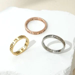 Jewelry Manufacturers Simple Roman Numerals Diamond Hollow Electroplated Stainless Steel Fashion OL Ring