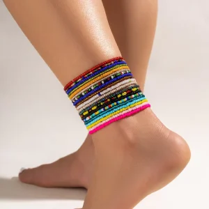 Jewelry Set Bohemian Elastic Rice Bead Bracelet Waist Chain Anklet Set for Women